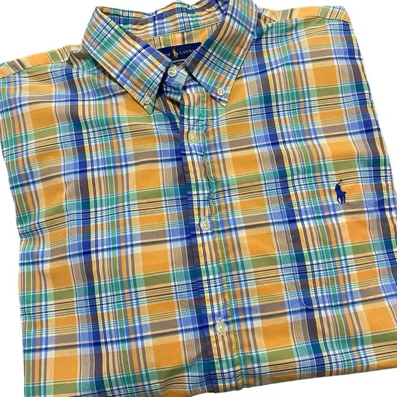 Ralph Lauren Button Front Pocket Plaid Shirt 100% Cotton Orange Mens Size XXL - Picture 10 of 10